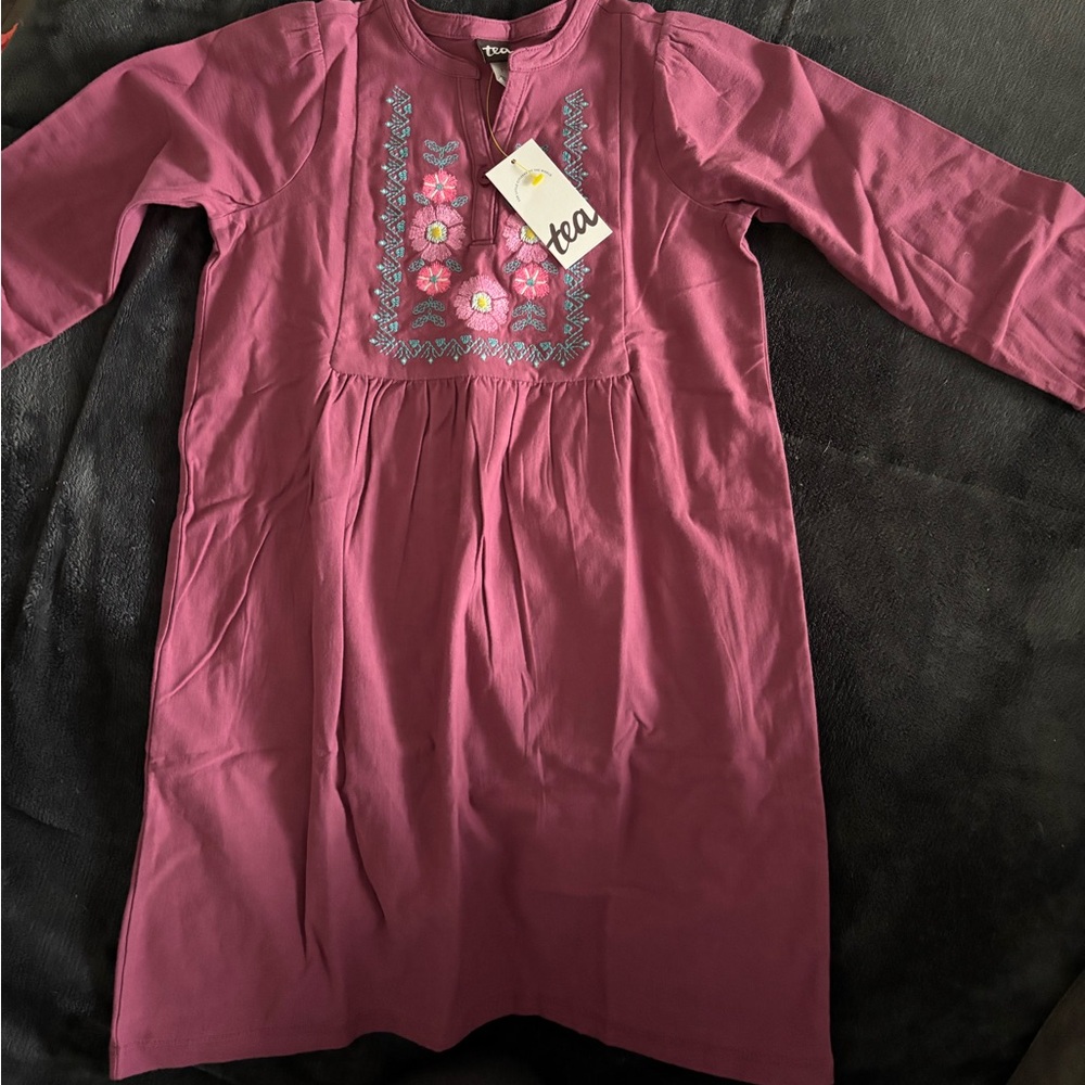 NWT Tea Collection purple dress with floral neckline 7